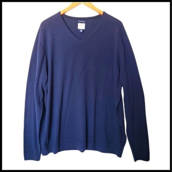 JWN‎ John W. Nordstrom Sweater Pullover V-Neck Blue 100% Italian Merino Wool XXL - Picture 1 of 6